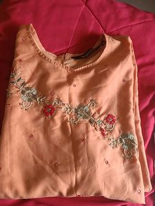ZARDOSI HANDWORK AND MIRROR WORK KURTI IN PEACH