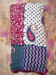 Red & Blue Printed Cotton Saree