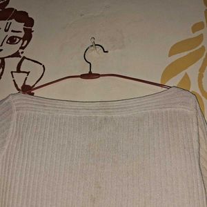 Cream Ribbed Knit Top