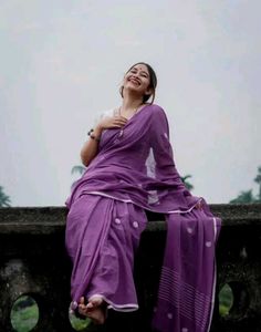Elegant Purple Cotton Saree with white blouse