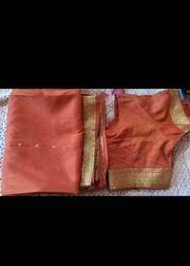 Elegant Peach Saree with Gold Border