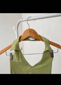 Parrot Green V-neck Collar Top