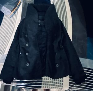 Girl black double-breasted winter coat