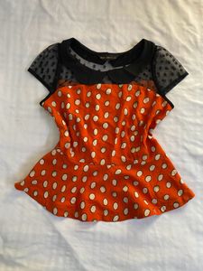 Polka For Cute Peplum Top Size S