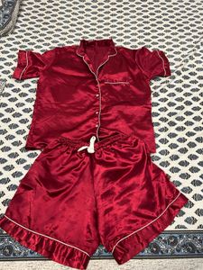 Red Satin Pajama Set
