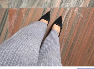 Gray Knit Wide Leg Pants