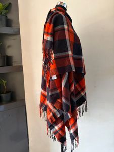 Uniqlo Plaid Fringe Poncho