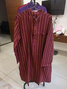 Fab India Regular Fit Long Kurta Maroon Colour