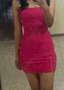 Hot Pink Ruched Bodycon Dress