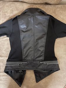 Black Leather Ribbed Jacket