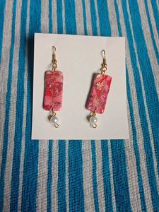 Pink Marble Drop Earrings
