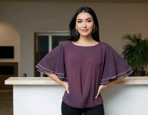 Purple Ruffle Sleeve Blouse