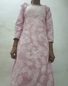 Pink Floral Embroidered Kurti