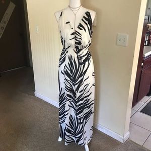 Leaf Print Maxi Dress With Side Slits