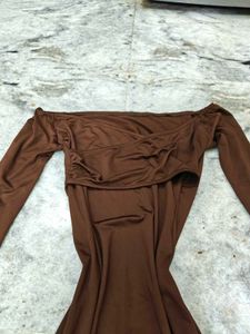 Brown Off Shoulder Bodycon Dress