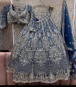 Elegant Blue Embellished Lehenga Choli with Dupatt