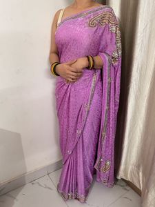 Elegant Lavender Embroidered Saree