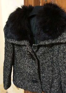 Wool Blend Coat with Fur Collar
