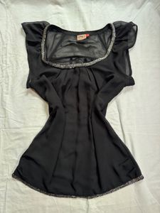 Embellished Mesh Black Blouse