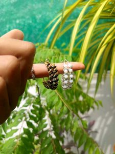 Beaded Hoop Earrings Combo | White &amp; Black-Yellow