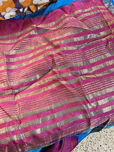 Elegant Pink &amp; Blue Saree with blouse piece