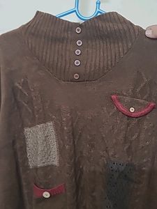 Cute Brown Girls Sweater Turtleneck Jumper