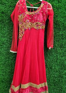 Beautiful 3 Piece Red Net dress With Pant &amp;duppta