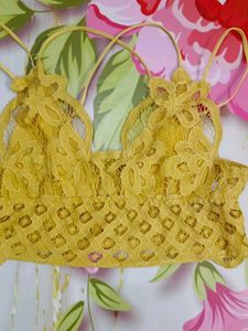 (485)Yellow Lace Bralette