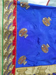 Royal Blue Sari With Stitch Blouse
