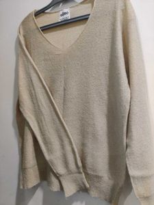 Beige V-Neck Long Sleeve Sweater