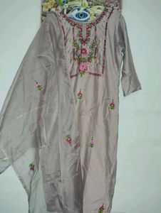 Raw Silk  Handwork Kurti With Dupatta