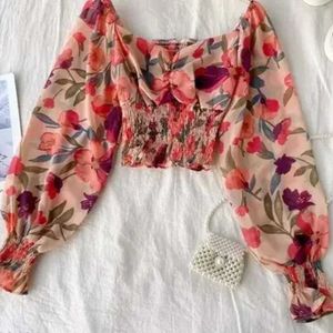 Floral Print Smocked Crop Top🎀