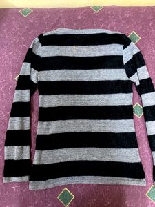 Grey Striped Pullover T Shirt