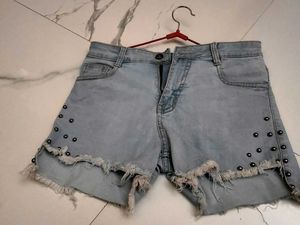 Frayed Studded Denim Shorts