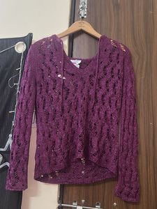Purple Crochet Knit Hoodie