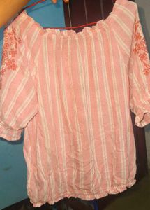 Pink Striped Peasant Top - MAX