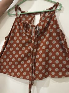 Brown Floral Tie-Neck Tank Top