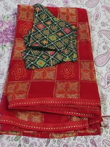 Red Bandhani Saree