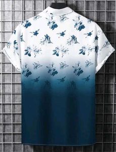 Blue Floral Gradient Short Sleeve Shirt