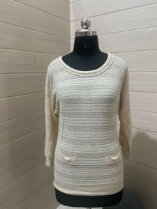 Cream Knit Tunic with Pearl Details