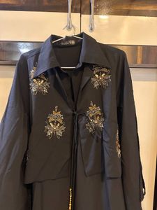 Embellished Black Dress with Attached Jacket