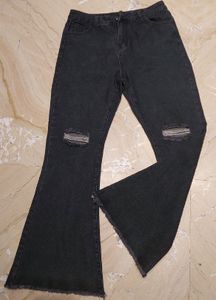 URBANIC HEAVY DISTRESSED BOOTCUT BLACK JEANS