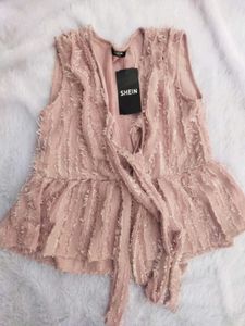 Pink Tie-Neck Peplum Top