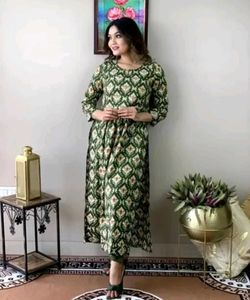 Enchanting Green Hand Block Kurti Pant wid Dupatta