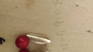 Vintage Red Ball &amp; Gold Tone Leaf Earrings