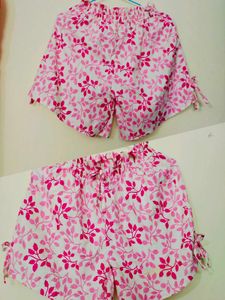 Pink Leaf Print Shorts