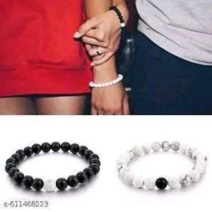 Couple Bracelet Set | Black &amp; White Beaded Kada