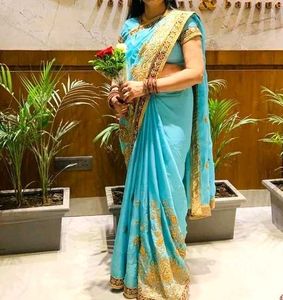 Elegant Blue Embroidered Saree