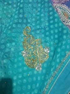 Elegant Blue Embellished Saree with stiched blouse