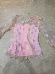 pink korean style bardot top